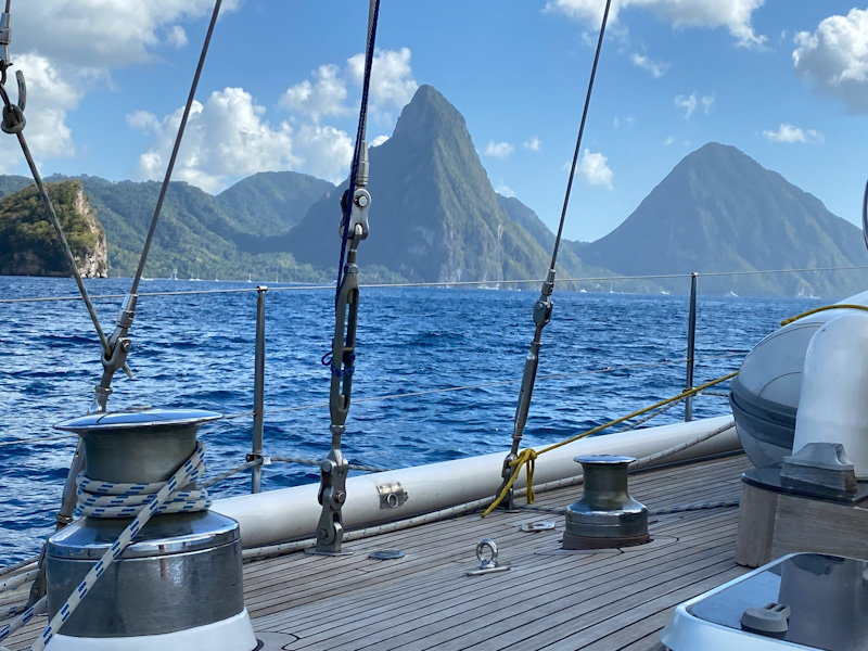 Sailing with SV Montana in front of the Pitons St. Lucia