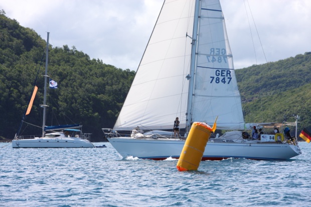 SY Montana, Swan 48 on the finish line in St. Lucia at the ARC 2020