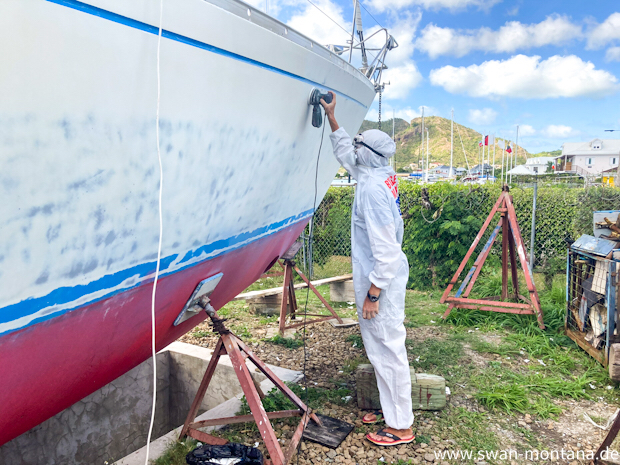 SY Montana, Swan 48 in Jolly Harbour, Antigua gets a new paintwork