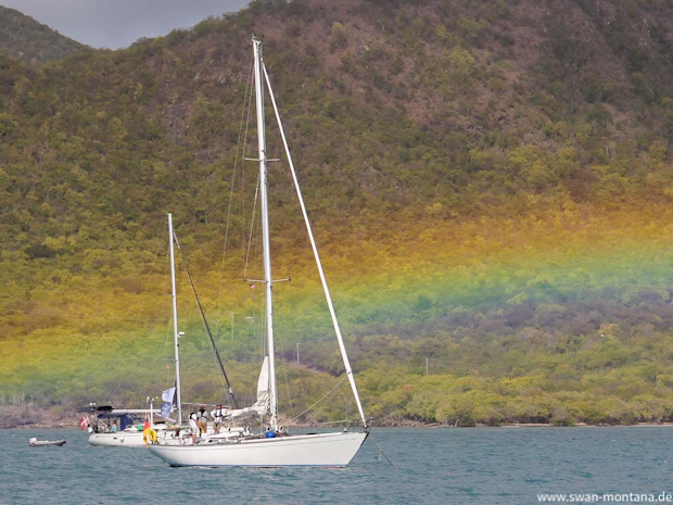 SY Montana, Swan 48 Preparing for the RORC600 under a rainbow